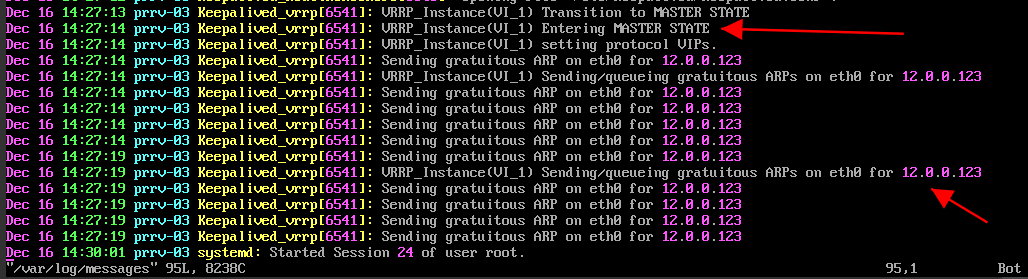 master节点的keepalived以MASTER的身份加入